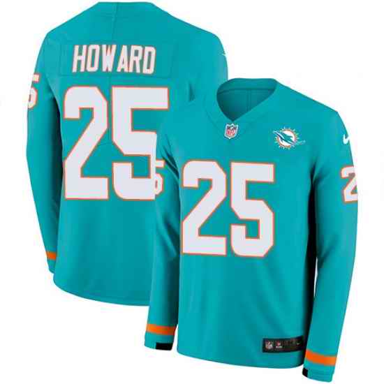 Nike Dolphins 25 Xavien Howard Aqua Green Team Color Men s Stitched NFL Limited Therma Long Sleeve Jersey